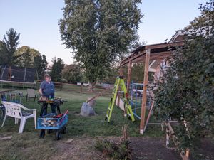 DIY catio construction in backyard